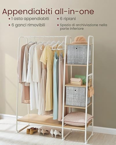 Stand Appendiabiti con Scarpiera, 5 Ripiani Portaoggetti