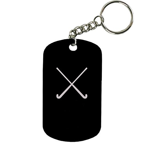 Personalized Engraved Custom Crossed Field Hockey Sticks 2-inch Colored Anodized Aluminum Customizable Keychain Dog Tag, Black