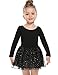 Arshiner Girls' Classic Long Sleeve Sequins Tutu Dress Leotard Black 130(Age for 4-5Y)