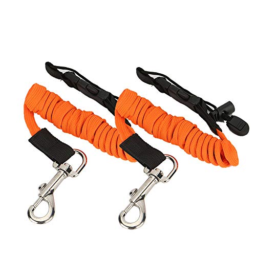 Kayak Paddle Leash 2 Packs, Kayak Lanyard Canoe Rod Leash Boat Oar Leash Straps, Adjustable Bungee Leash Stretches to 50 inches (Orange Leash) - Thumbnail 6