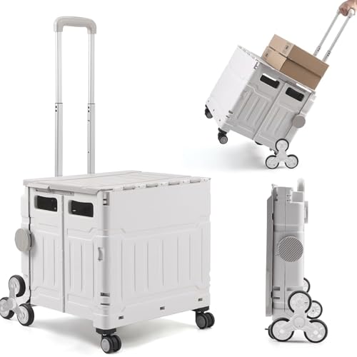 XVersion Foldable Shopping Trolley Cart with 8 Wheels,Collapsible Grocery Trolley With Storage Box,Picnic Trolley With Integrated Desktoptop,Utility Shopping Cart for Outdoor Tourist Office(Grey)