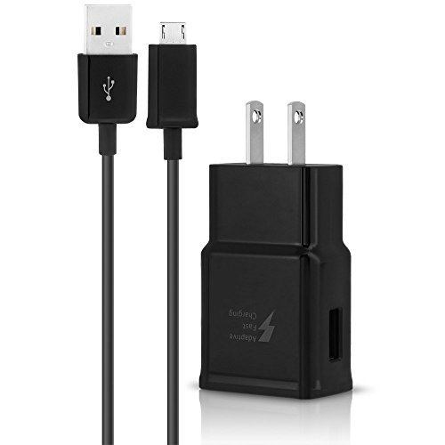 AT&T Samsung Galaxy S7 Active Adaptive Fast Charger Micro USB 2.0 [1 Wall Charger + 5 FT Micro USB Cable] AFC uses dual voltages for up to 50% faster charging! - BLACK - Bulk Packaging