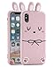 iPhone X Bunny Case, Miniko(TM) Cute Kawaii Funny Rabbit Ears Bowknot 3D Cartoon Animals TPU Soft Silicone Gel Phone Case Cover for iPhone X (2017) Teen Girls Women, Pink