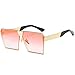 JOJO'S SECRET Oversized Square Sunglasses Metal Frame Flat Top Sunglasses JS009 (Gold/Transparent Red+Gold/Pink, 2.48)
