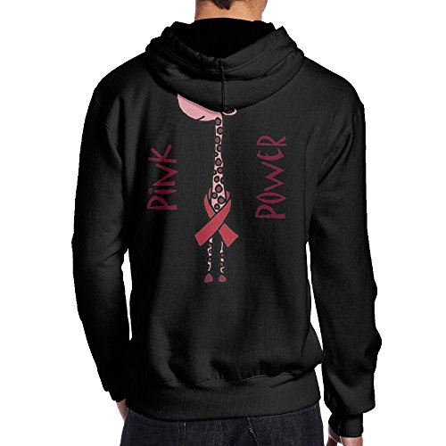 ZhiqianDF Funny Pink Power Giraffe Breast For Cancer Men's Pullover EcoSmart Fleece Hooded Sweatshirt Black XL