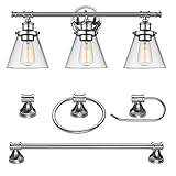 Globe Electric 51234 5-Piece Parker All-in-One Bath Set, 3-Light Vanity, Bar, Towel Ring, Robe Hook, Toilet Paper Holder, Chrome Finish