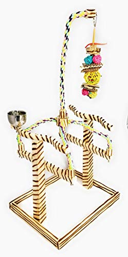 Birds LOVE Bird Play Gym Tabletop w Cup, Toy Hanger and Toy, Bali TigerTail Stand – Large
