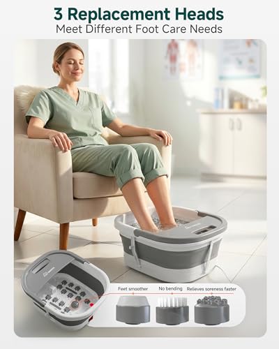 Snailax Bath Tub and Foot Massager with Heat Function, Foldable Tub with Vibration, Bubble Function and Temperature Control, Electric Foot Massager - Gifts for Women Men