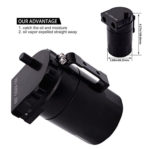 ESPEEDER Universal Aluminum Car Truck Engine Oil Catch Can Tank Polish Baffled Reservoir Black - Thumbnail 3