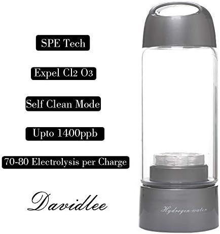 Davidlee Portable Hydrogen-Rich Generator Water Bottle SPE Technology Ionizer Mode 3 mins Self- cleaning Function High Concentration Discharge Ozone and Chlorine - 380ml F6
