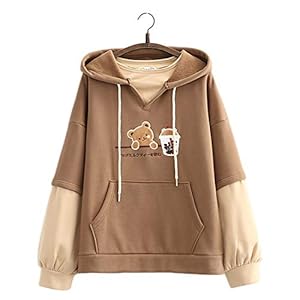 Kawaii Hoodie Sweatshirt Tiener Meisjes Leuke Beer Melk Thee Lap Borduurwerk Pullover Hooded Tops Nep Tweedelig Plus…