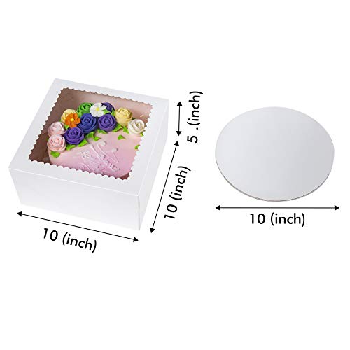 [15pcs]10x10x5 Inch Cake Boxes With Boards Set,White Large Tall Sturdy