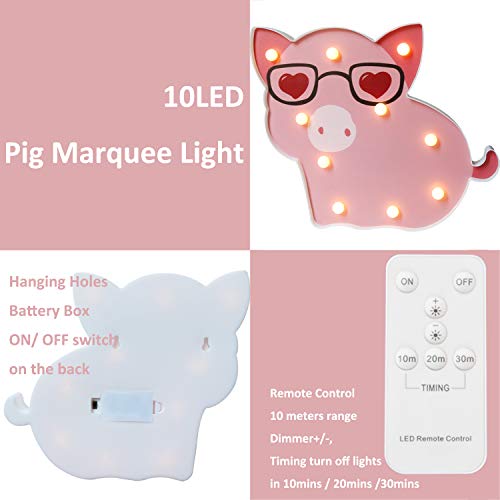 LED Pig Marquee Signs - Remote Timer Dimmable Piggy Decor Night Light Table Lamp for Child, Kids, Gi - //coolthings.us