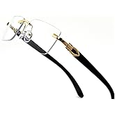 Men Women Rimless Gold Frame Black Woodgrain 90s Old School Rectangle Frameless Retro Trendy Cool Hip Hop Fashion Eye Glasses Clear Tint Glasses