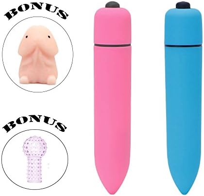 Mini Bullet Vibrant Toy for Women, 2 Pack with 4 Extra Gift, 10 Speeds Waterproof Cordless Electric Trigger Point Vibe, Smooth Silicone, Pocket Size, Pink & Blue