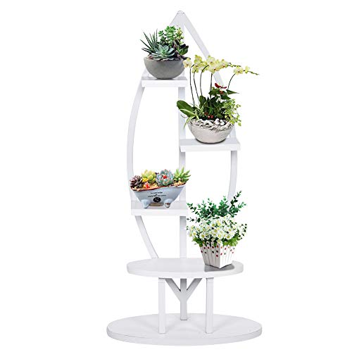4 Tier Metal Plant Stand, Modern Multi-Layer Flower Holder Pot Display Utility Shelf Plant Storage Rack for Office, Livingroom and Garden (White)