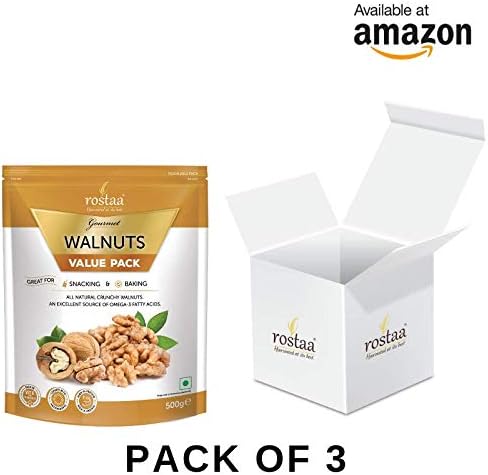 Rostaa Premium fresh Walnut (Akhrot) Without Shell high in protein &iron (Gluten Free, Non-GMO & Vegan) 500gm (Pack of 3) value pack, (Akhrot Giri) Walnut Kernels Delicious & Crunchy Walnut|, Trans Fat & Cholesterol Free,Delicious & Crunchy Walnut,Rich In Protein & Antioxidants