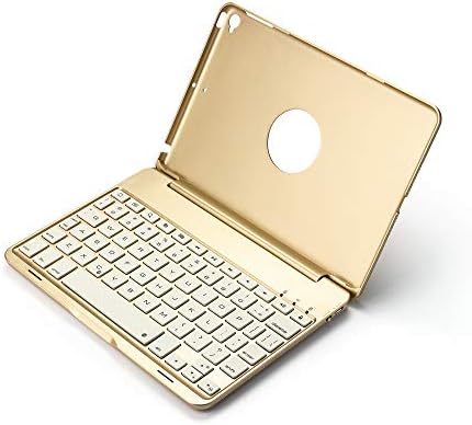 Keyboard Case for New iPad Mini 5 2019,Jctek Portable Carrying Holder Aluminum Alloy Bluetooth Wireless Keyboard 7 Color Backlit Flip Hard Cover Scratch Proof Auto Sleep/Wake Cover-QWERTY (Gold)