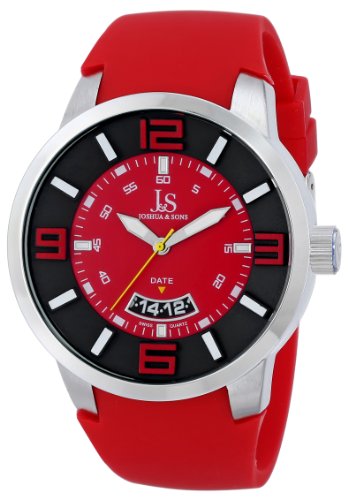 Joshua & Sons Men's JS64RD Silver-Tone Watch with Red Silicone Band