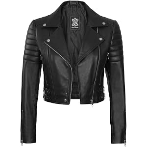 Trendsfort Women's Genuine Lambskin Leather Crop Jacket – Short Trendy Leather Jackets for Women