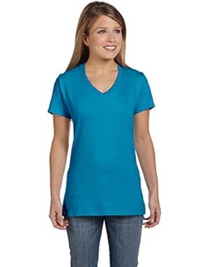 Hanes Ladiesâ€™ 4.5 oz., 100% Ringspun Cotton nano-TÂ® V-Neck T-Shirt, 2XL, Teal
