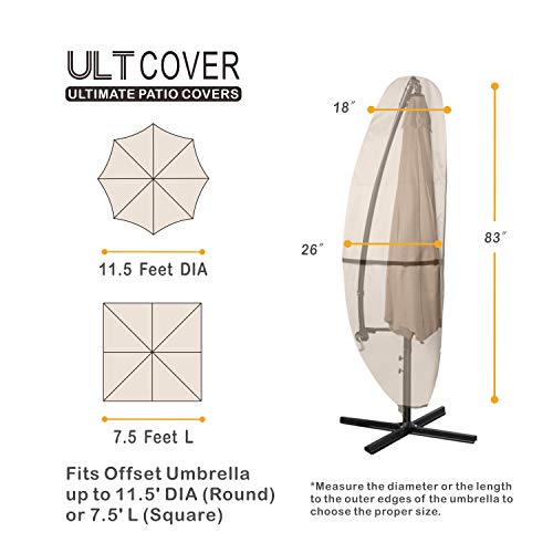 ULTCOVER Patio Parasol 600D Waterproof Outdoor Offset Banana Style Umbrella Cover - Fits Cantilever Offset Umbrella 7.5-11.5 Feet