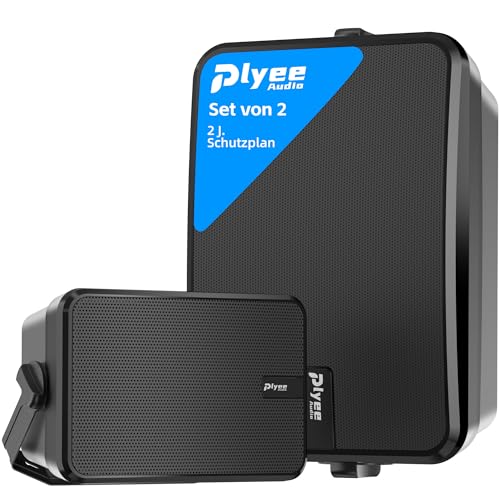 Plyee Audio Outdoor Bluetooth Speaker, Active + Passive Wall Mounting System, Built-in Amplifier, AUX Input for Patio, Porch, Pool, Garage, Pack of 2 (MZ-660)
