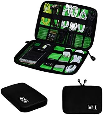 KIMSU Universal Cable Organizer Waterproof Electronics Accessories Case for Hard Disk,Charger,SD Cards,USB Cable Organizer Travel Organizer Cable Storage Bag (Black)