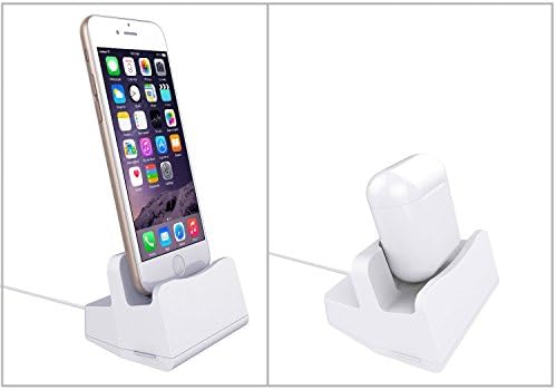 AirPods Charging Dock, iPhone 7 Charging Dock, JUFD Airpods Stand Charging Case Dock，Replacement Apple Charger Station Charging Stand for AirPods Wireless Bluetooth Headphone Case and iPhone 7 (White)