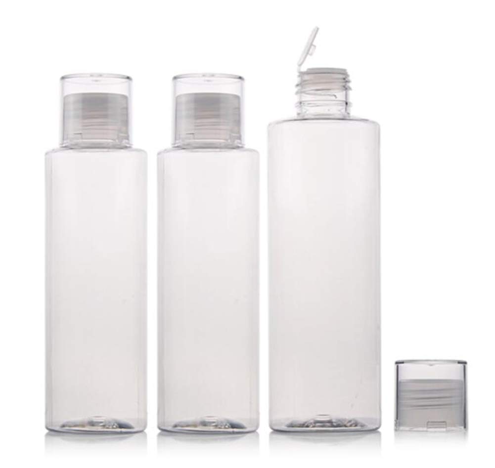 3PCS 150ml/ 5oz Empty Clear Refillable Plastic Toner Lotion Bottle Jar Container with Orifice Reducer and Screw Lid for Makeup Liquids Toiletry Cosmetic Containers