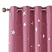 Deconovo Pink Solid Blackout Thermal Insulated Grommet Top Curtains for Kids Room with Silver Star Print, 52 x 84 Inch, 1 Pair