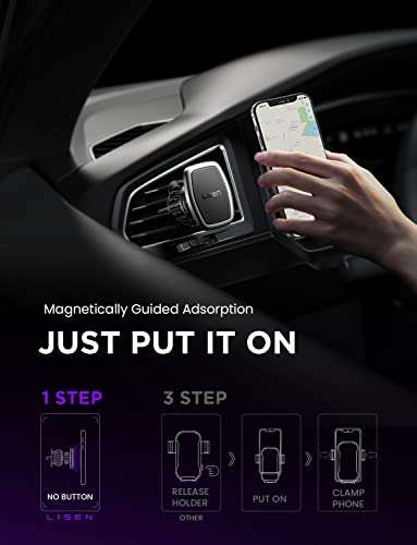 LISEN Magnetic Phone Holder for Car, [Ultra Magnet] Car Mobile Phone Holder Magnetic for Air Vent [Metal Hook], Magnet Phone Mount Compatible iPhone 17 Pro Max 16 15 14 13, Galaxy S25