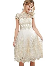 HIMNO Vestido sin mangas de cóctel con cuello de encaje floral y hombros descubiertos para mujer