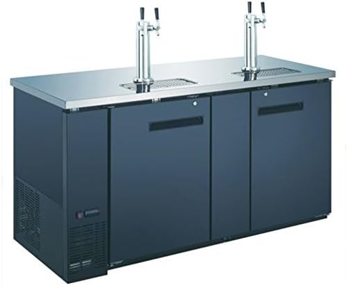 Empura USBD-6928/2 69" 23.3 Cubic Feet Capacity U-Star Insulated Kegerator/Beer Cooler Dispenser For 3 Kegs With 2 stainless steel tap tower and 2 Hinged Solid Black Doors, 115 Volts