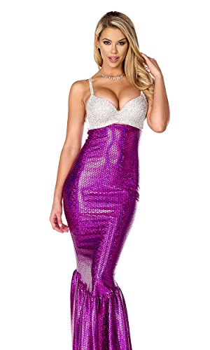 Forplay Women's Mermaid Costume Rhinestone Bra and Metallic Skirt