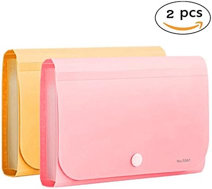 OffKits Expanding File Folder A6 According Folder Organizer Mini PP Wallet for Coupons,Receipt,Checks,Cards,Tax,Changes and Document,12 Pockets with Index Tabs And Snapper,7x4.5 Inches (Pink+Yellow)