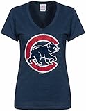 Chicago Cubs Ladies T-Shirt V-Neck Distressed Walking Bear Logo 12757