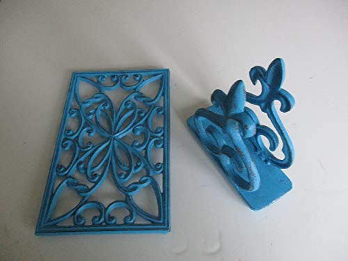 Napkin Holder, Kitchen Trivet, Cast Iron, Metal, Distressed Teal, Kitchen Decor, Stove and Cooking Tools, Kitchen Storage and Organization, Modern Kitchen, Beach Decor