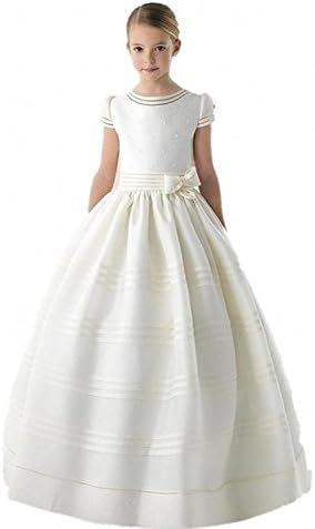 GracepromGirls' First Communion Dress With Bow Flower Dress White 14 Ivory