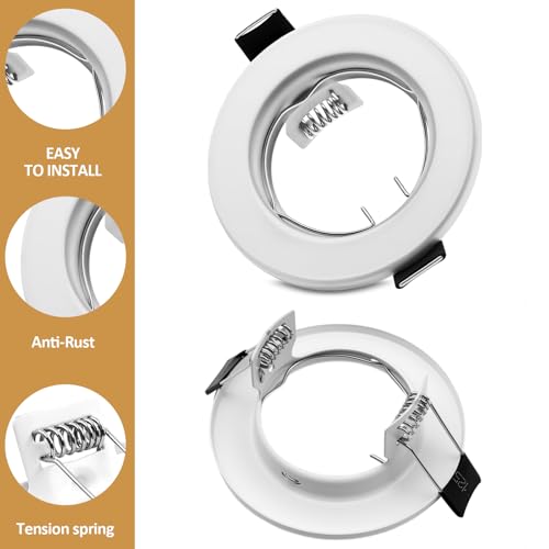 LteelDay Recessed Frame for Spotlights – White Round Metallic, Incl. Socket for GU10 | Fit for 55-70 mm Holes | For 50 mm Lamp | Porthole Frame – Ideal for Bathroom, Living Room, Kitchen | 24 Pack