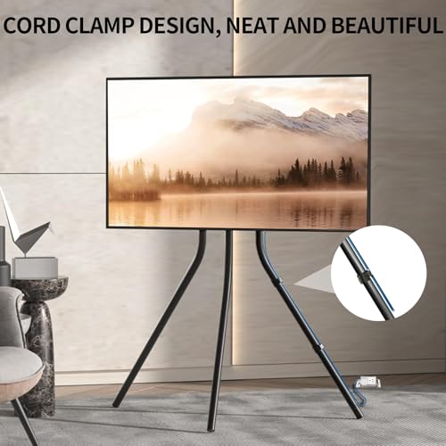 Vibando Tripod TV Stand, Modern Easel TV Stand for 42 to 86 inch Screens, Portable TV Floor Stand An , Height Adjustable TV Display Stand ,Suitable for home studio office(Black)