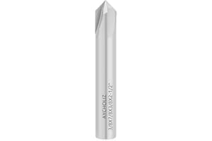 AYCHOLIZ 90-Degree V-Bit Carbide Chamfer End Mill, 3/8 Inch Uncoated (Bright Finish) - 4 Flute CNC V-Groove Router Bit Carbide Chamfer Mills for Aluminum Alloy