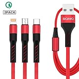SIQIWO 3 in1 Charging Cable 2.4A, Multi USB Fast Charger Cord Connector with Phone/Type C/Micro USB Port Adapter, Compatible with Tablets/Samsung Galaxy/Google Pixel/LG and More (4FT/2Pack)