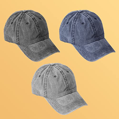 MEINICY 3 Pack Washed Plain Baseball Cap, Retro Adjustable Dad Hats