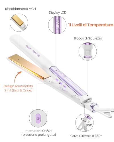 Faszin Professional Titanium Hair Straightener 30 mm 2 in 1 | Fast heating 20s, ionic anti-frizz technology, NTC sensor, dual voltage, ideal for thick hair or on the go