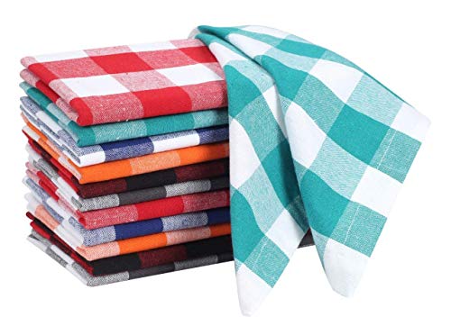 Light & Pro Cloth Dinner Napkins 12 Pack Gingham Check, Wedding Napkins, Cocktail Napkins,Multi Color Gingham Napkins -2 pc in 6 Color 18x18 Inch- Tailored with Mitered Corners and a Generous Hem