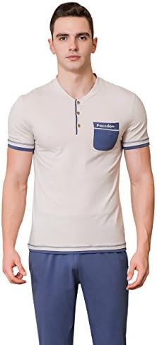 Qian Xiu pajamas modal trousers short-sleeved home service set for men Flax Medium