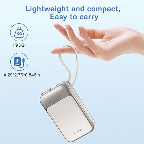 Magnetic Power Bank 10000mAh, Wireless Portable Charger with 15W Max Fast Charging & Built-in USB-C Cable, 22.5W PD LED Display Battery Pack Compatible with iPhone 17/16/15, Samsung Galaxy(white)