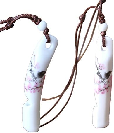 National Style White Ceramic Whistle Pendant Personalized Sweater Chain Necklace Bend and Straight Whistle 2pcs