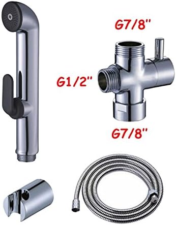 Toilet Hand Held Bidet Sprayer 7/8" T-adapter kit with 47inch Hose and ABS Bracket Holder Chrome Wall Mounted